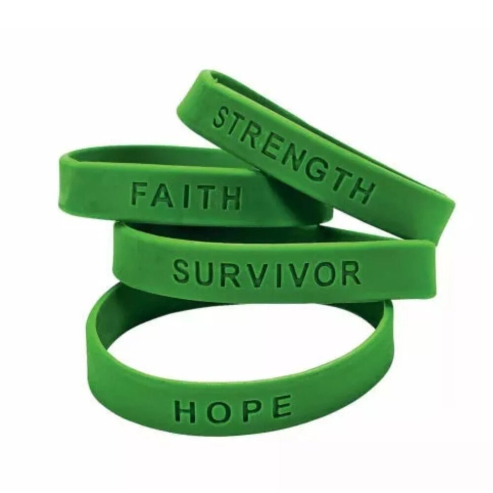 24 pc. GREEN Awareness Sayings Bracelets Multiple uses Mental Health, Kidney